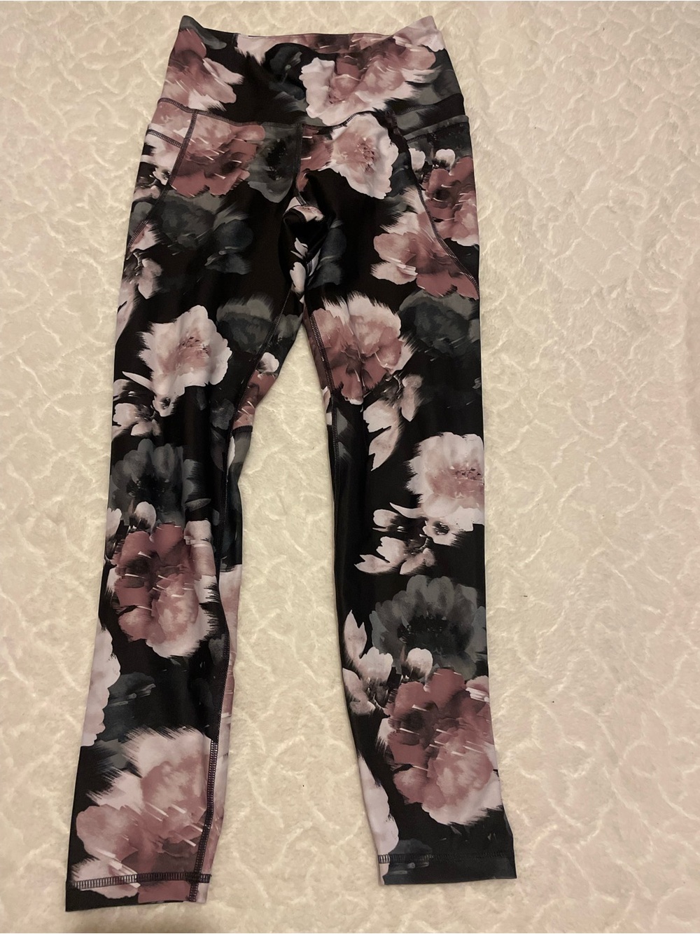 Old Navy Black Floral Leggings with Pink & Gray Accents